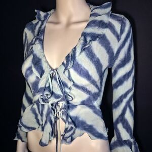 Rails Blue Tie-Dye Ruffle Tie-Front Top ✧ Y2K Coquette Indie Luxe (L)